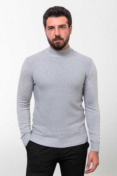 Mcr Patterned Slim Fit Half Turtleneck Men's Knitwear Sweater Light Gray - 11450.23K