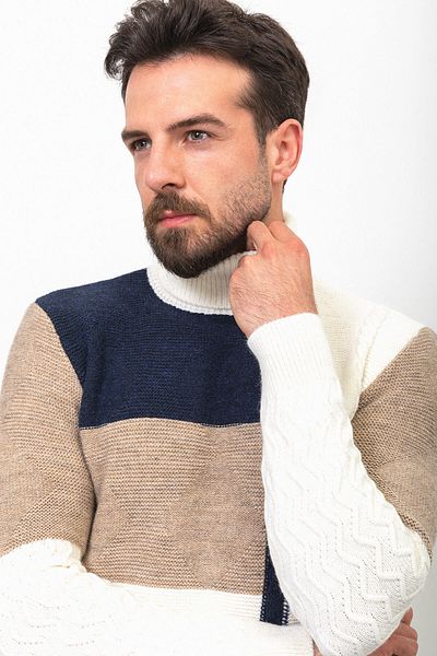 Mcr Partial Slim Fit Full Turtleneck Wool Men's Sweater Ecru - 11384.22K