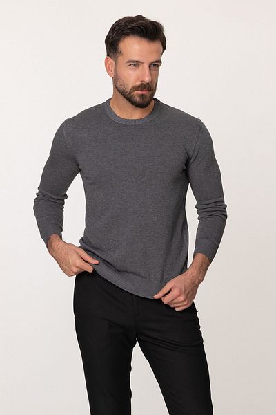 Mcr Plain Slim Fit Men's Crew Neck Sweater Anthracite - 11355.21K