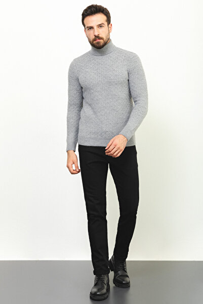 Mcr Смугастий Slim Fit чоловічий светр з повним коміром з вовни, світло-сірий - 11400.22K