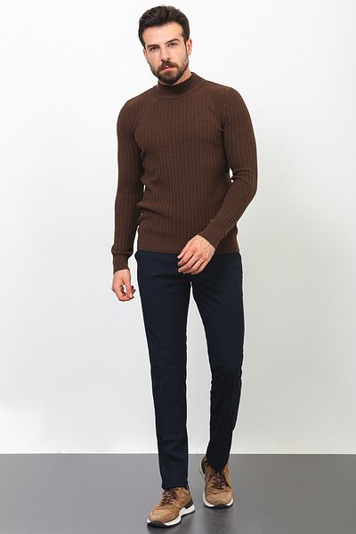 Mcr Striped Slim Fit Half Turtleneck Wool Men's Sweater Brown - 11392.22K