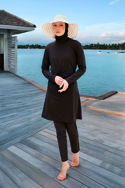 Marina Lycra Black Full Covered Hijab Swimsuit M2463