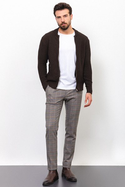 Mcr Ανδρική ζακέτα με σχέδια με λεπτή εφαρμογή, γιακάς δικαστής, καφέ - 11233.22K