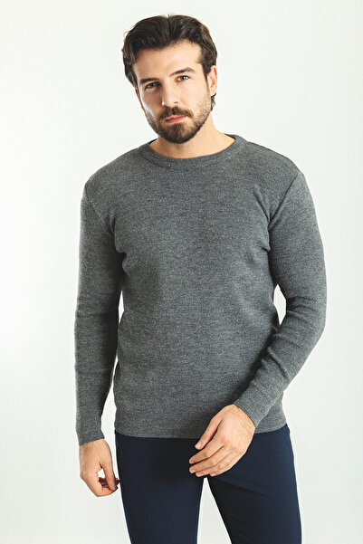 Mcr Прямий Slim Fit Велосипедний комір Вовняний чоловічий трикотажний светр Антрацит - 11385.22K