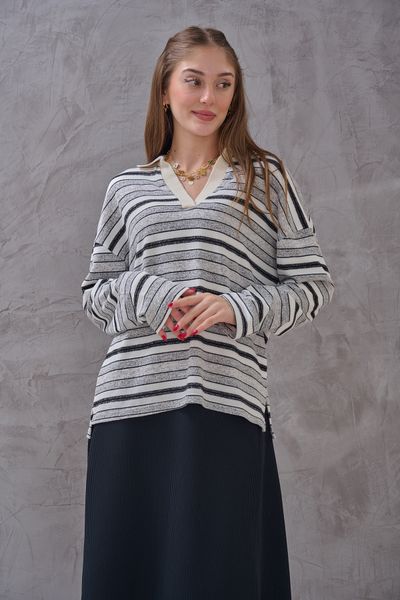 SHUGAA Pulover de zi cu dungi cu guler POLO FEMEI