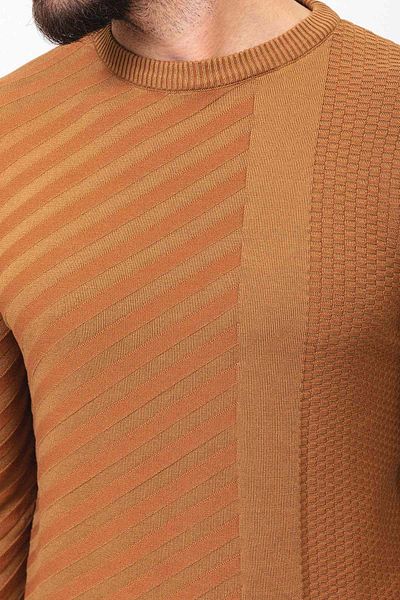 Mcr Patterned Slim Fit Crew Neck Men's Sweater Camel - 11382.22K