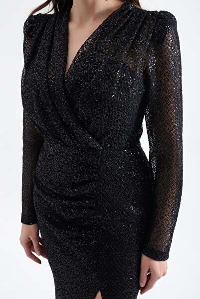 Lafaba Dámské černé dlouhé večerní šaty s výstřihem do V