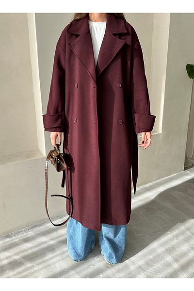 Laluvia Plum New Tokyo Long Stamp Coat- 509029