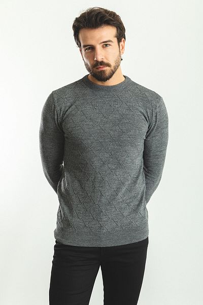 Mcr Patterned Slim Fit Crew Neck Wool Men's Sweater Anthracite - 11379.22K
