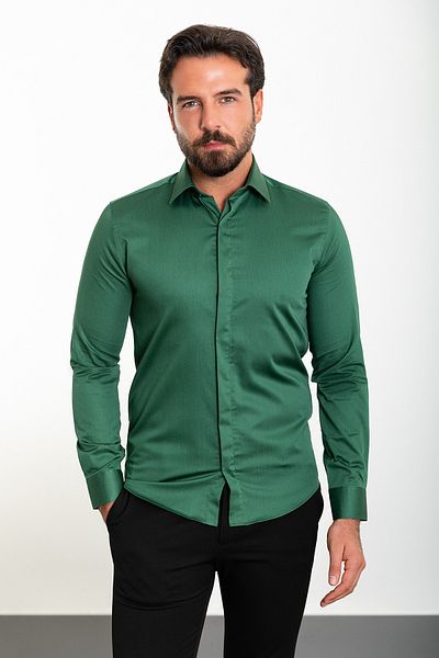 Mcr Straight Slim Fit Polycort Collar Classic Men's Shirt Emerald - 37445.21K