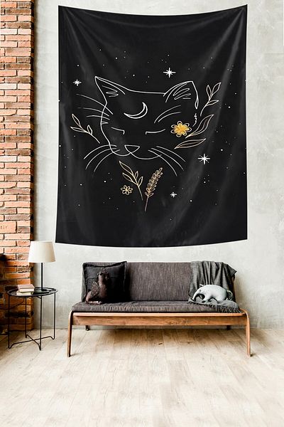 on the clouds Cute Cat Star Tapestry - Non-Slip Fabric Wall Cloth Sleeping in the Moon Light