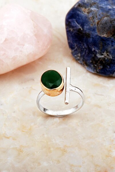 Sümer Telkari Kök Zümrüt Taşlı Elişi Asimetrik Tasarım Gümüş Yüzük 5905