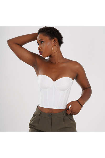 Metay Design Beyaz Korse Büstiyer Saten Model