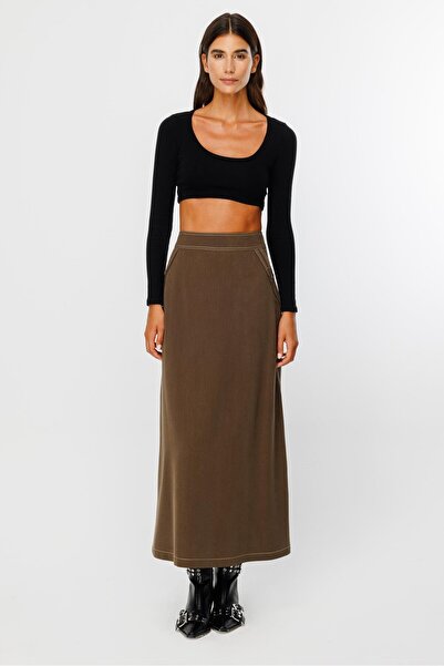 Moda İlgi Modailgi  Düğme Detaylı Uzun Etek  - 7053,1561 Haki