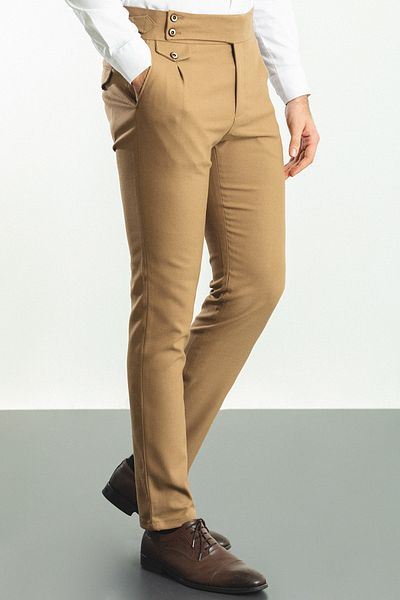 Mcr Pleated Slim Fit Men's Trousers Beige - 38118.22K
