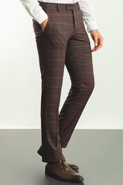 Mcr Plaid Slim Fit Classic Wool Men's Trousers Claret Red - 38111.22K