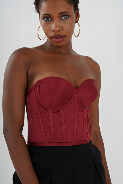 Metay Design Bordo Korse Büstiyer Saten Model