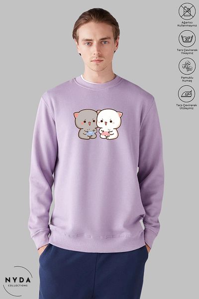 Nyda Collections Дълъг ръкав с щампа на играта Bubu Dudu - голям суитшърт без качулка
