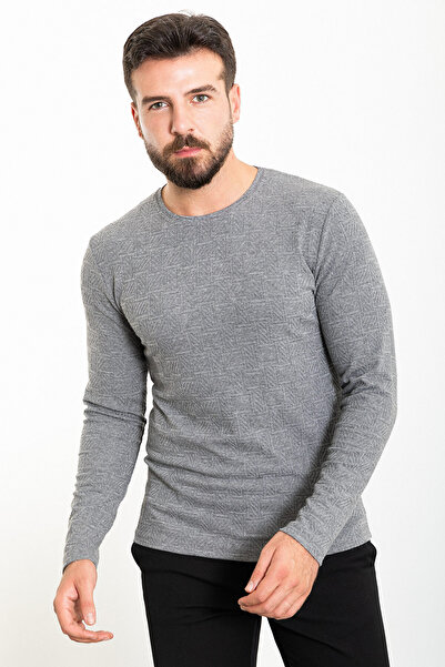 Mcr Ανδρικό μακρυμάνικο μπλουζάκι με λεπτή εφαρμογή με λαιμόκοψη σε γκρι χρώμα - 36803.23K