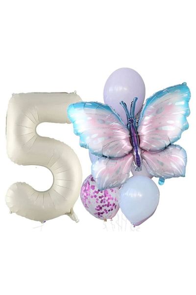 DÜVENCİ TİCARET Cream Figured Butterfly Foil Ballon Age Set