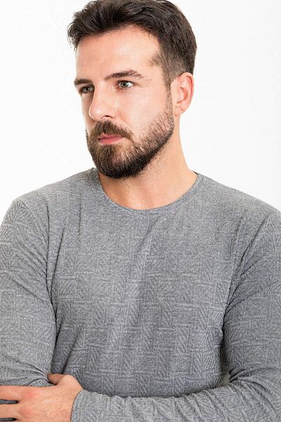 Mcr Patterned Slim Fit Crew Neck Long Sleeve Men's T-Shirt Gray - 36803.23K