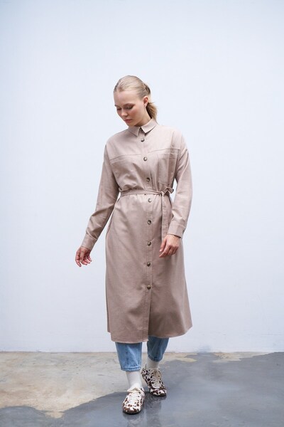 QANU Kuşaklı Gömlek Vizon