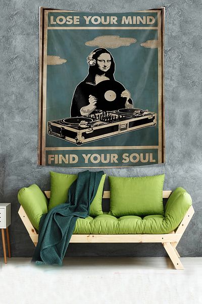 on the clouds Find Your Soul in Music Dj Monalisa Plaque Players Stain Resistant Fabric Wall Cloth Wall Tapestry Tapestry