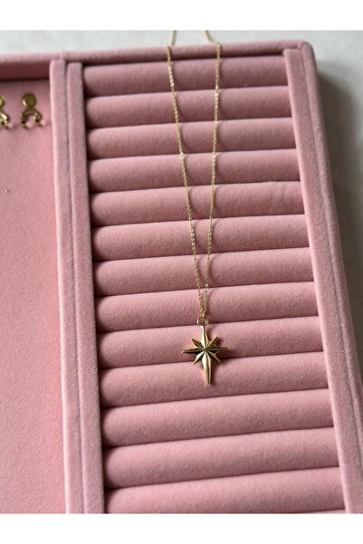 MİOSAPRİVE 14K Altın Kaplama Kuzey Yıldızı Çelik Kolye