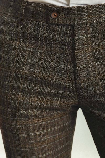 Mcr Plaid Slim Fit Classic Wool Men's Trousers Brown - 38111.22K