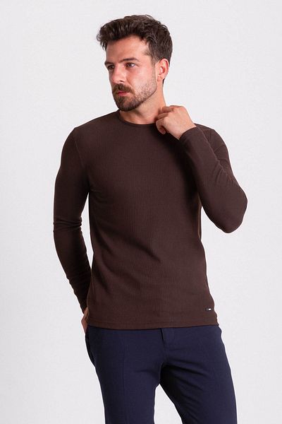 Mcr Slim Fit Long Sleeve Crew Neck Men's T-Shirt Brown - 36679.21K