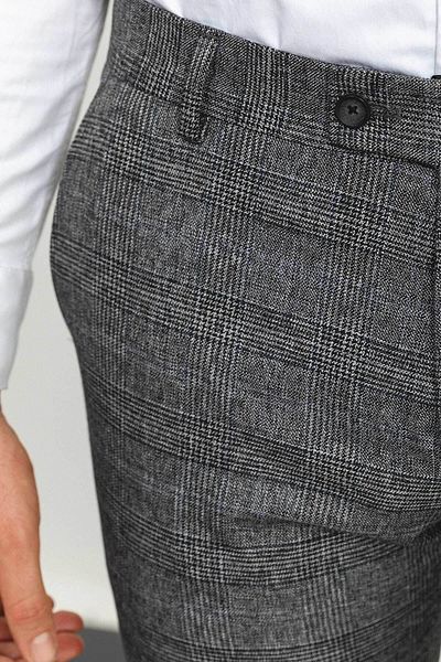 Mcr Plaid Slim Fit Classic Wool Men's Trousers Black-Gray - 38111.22K