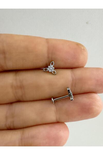 Arescollection 1 adet G23 TİTANİUM ( titanyum) zirkon taşlı tragus kıkırdak  ...