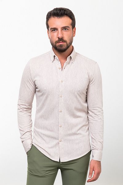 Mcr Patterned Slim Fit Long Sleeve Cotton Men's Shirt Stone - 37811.23K