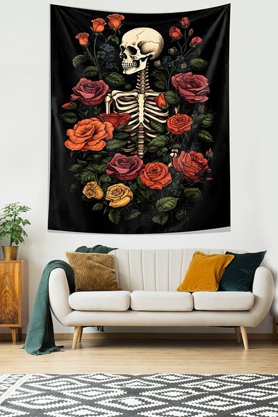 on the clouds Skeleton Stain Resistant Fabric Flower Patterned Tapestry - Wall Carpet