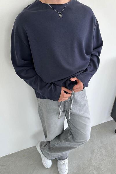 HAFKAGİYİM Синій базовий оверсайз-футболка з довгими рукавами