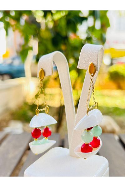 Luna Mother of Pearl, Agate and Aventurine Natural Stone Earrings