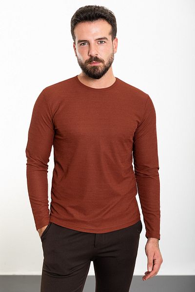 Mcr Plain Slim Fit Crew Neck Long Sleeve Men's T-Shirt Tile - 36801.23K