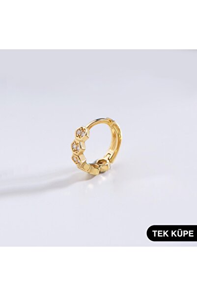 GOLDKUPE 14 Ayar Altın Taşlı Tek Petek Halka Küpe 0,58 gr