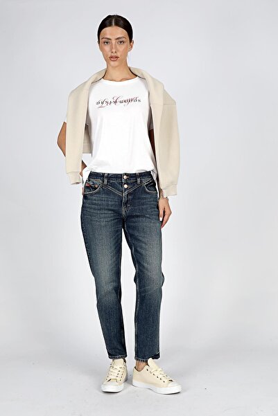 Lee Cooper Normal Waist Normal Leg Crop Dark Blue Women's Denim Trousers 251 Lcf 121004 Funny Francesca