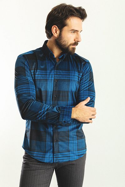 Mcr Patterned Slim Fit Men's Shirt Dark Navy - 37684.22K
