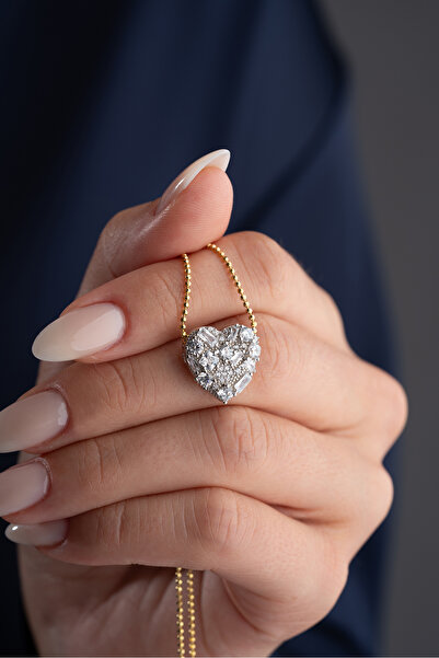 Silvano Jewelry 925 Ayar Gümüş Baget Taşlı Kalp Kolye