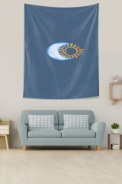 on the clouds Moon and Sun Oil Paint Effect Stain Resistant Fabric Wall Cloth Wall Carpet Tapestry