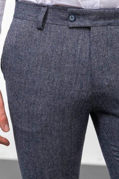 Mcr Patterned Super Slim Fit Wool Men's Trousers Navy Gray - 38109.22K