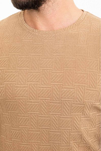 Mcr Patterned Slim Fit Crew Neck Long Sleeve Men's T-Shirt Beige - 36803.23K