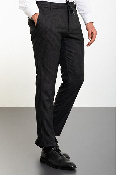 Mcr Striped Super Slim Fit Elastic Waist Drawstring Men's Trousers Anthracite - 38227.23K