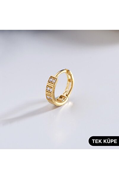 GOLDKUPE 14 Ayar Altın Tek Minik Taşlı Halka Küpe 0,60 gr