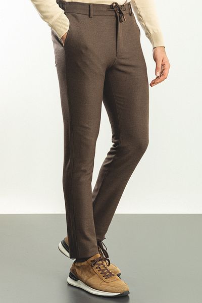 Mcr Straight Super Slim Fit Men's Pants with Elastic Waist Drawstring Brown - 38112.22K