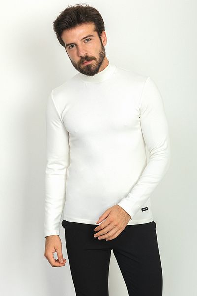Mcr Tricou pentru bărbați, cu mânecă lungă, cu jumătate de gât, slim, ecru - 36761.22k