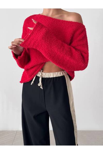 My Blog Piros Rachel törölközőszövet pulóver-4535