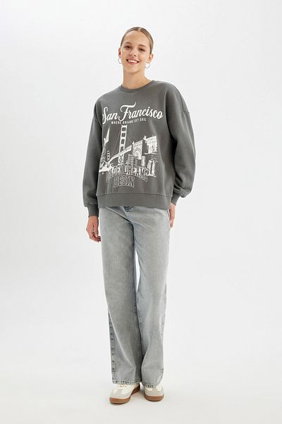 DeFacto Loose Fit Crew Neck Printed Thick Fabric Sweatshirt